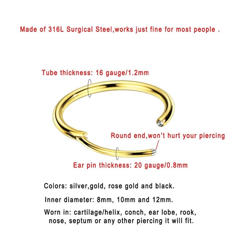 FANSING Earrings for Women Hoop Earrings Trendy Cartilage Earring Hoop Surgical Steel Earrings for Men 18k Gold-plated 10mm - Image 2